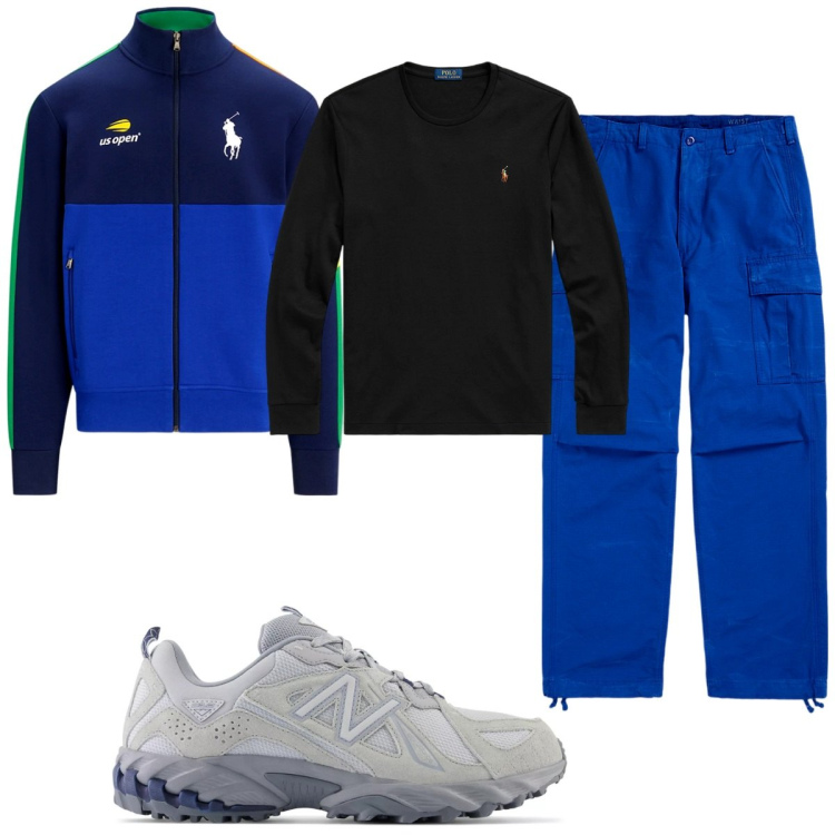 Outfit uomo - Total look #1938484. Stile Trendy per Sport. Abbinamento con sneakers, t-shirt, pantaloni cargo, giacche.