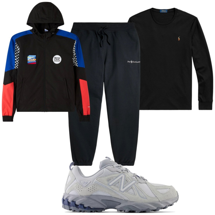 Outfit uomo - Total look #1938490. Stile Trendy per Sport. Abbinamento con giacche, sneakers, t-shirt, pantaloni.