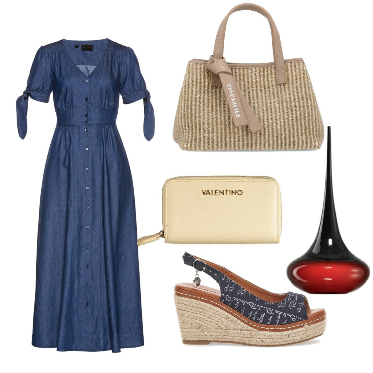 Outfit donna - Abitopratico. Stile Glamour per Ufficio. Abbinamento con vestiti, profumi, espadrillas, borse a mano, portafogli.