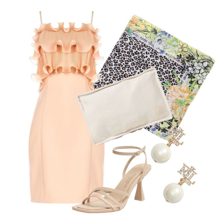 Outfit donna - Ghost outfitter - agosto. Stile Bon Ton per Cerimonia. Abbinamento con sandali col tacco, vestiti midi/longuette, orecchini, sciarpe, pochette.