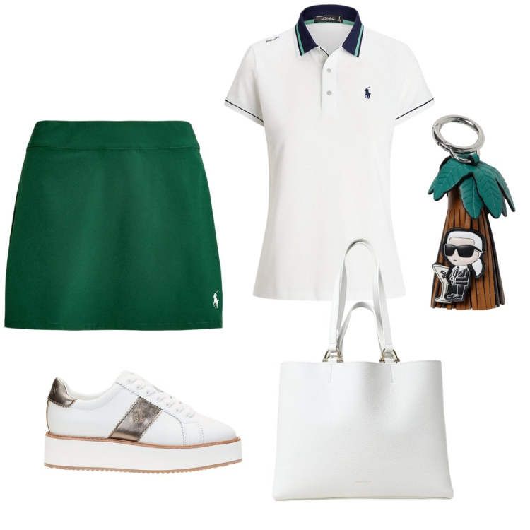 Outfit donna - Partita a padel. Stile Boho per Sport. Abbinamento con minigonne, sneakers, polo, portachiavi, borse tote.