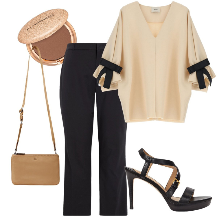 Outfit donna - La blusa con i fiocchi. Stile Sexy per Serata fuori. Abbinamento con terre, pantaloni, sandali in pelle, borse a tracolla, felpe.