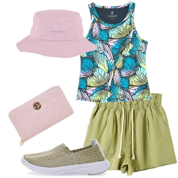 Outfit donna - Comode sneakers slip-on. Stile Casual per Tutti i giorni. Abbinamento con shorts, cappelli, sneakers, portafogli, canottiere.