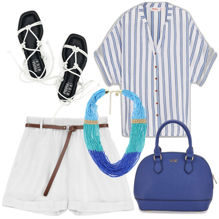 Outfit donna - La collana etnica. Stile Etnico per Mare. Abbinamento con camicie, shorts, collane, sandali, borse a mano.