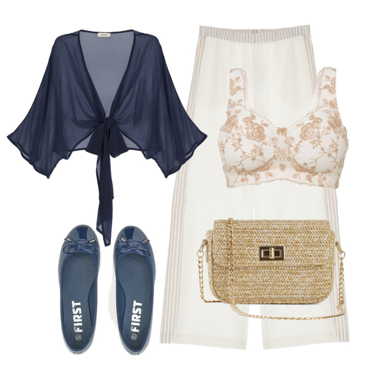 Outfit donna - Total look #1939106. Stile Casual chic per Serata fuori. Abbinamento con reggiseni, borse a mano, pantaloni, cardigans, ballerine.