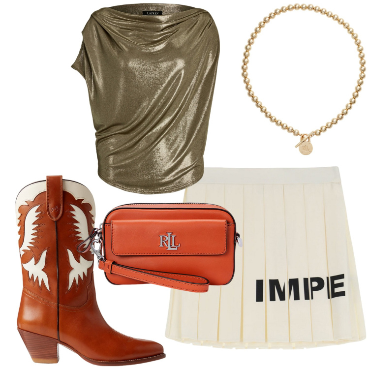 Outfit donna - Cow girls. Stile Etnico per Serata fuori. Abbinamento con minigonne, collane, pochette, stivaletti texani, top.