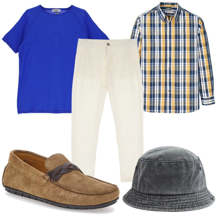 Outfit uomo - Total look #1939165. Stile Trendy per Tutti i giorni. Abbinamento con camicie, cappelli, t-shirt, pantaloni, scarpe stringate.
