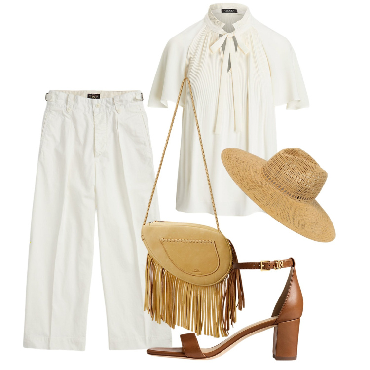 Outfit donna - Panama. Stile Mannish per Tutti i giorni. Abbinamento con sandali in pelle, pantaloni, camicie, borse a tracolla, cappelli.