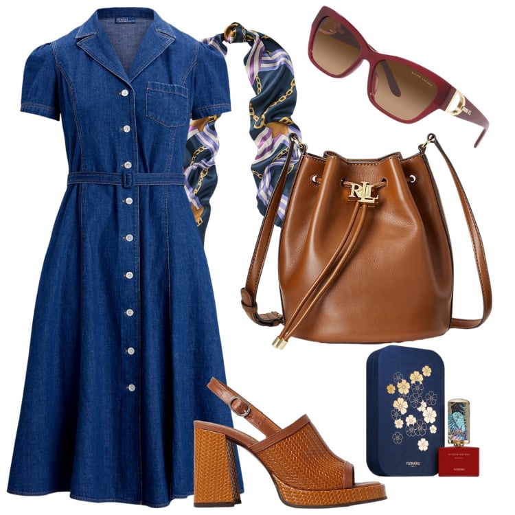 Outfit donna - La mia borsa passpartout: il secchiello!. Stile Casual chic per Tutti i giorni. Abbinamento con profumi, occhiali da sole, borse a secchiello, sciarpe, vestiti, sandali in pelle.