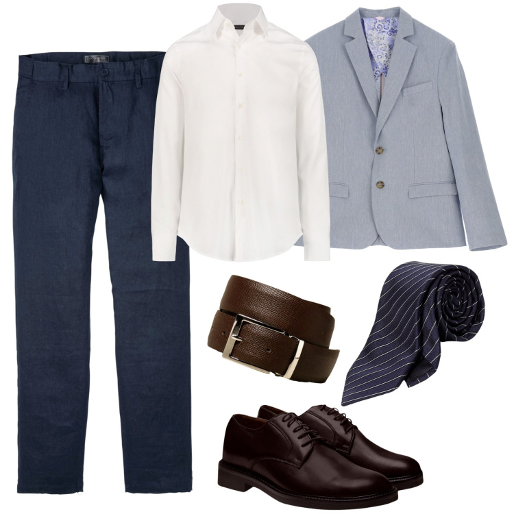 Outfit uomo - Eleganza in lino. Stile Business/Elegante per Cerimonia. Abbinamento con pantaloni, giacche, scarpe stringate, cinture, cravatte, camicie.