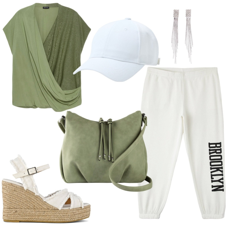 Outfit donna - Curvy fashion. Stile Boho per Tutti i giorni. look ideale per Petite. Abbinamento con orecchini, borse a tracolla, cappelli, pantaloni, bluse, sandali col tacco.
