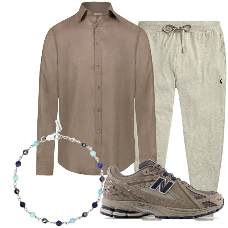 Outfit uomo - Sand shades. Stile Casual per Ufficio. Abbinamento con braccialetti, sneakers, pantaloni, camicie.