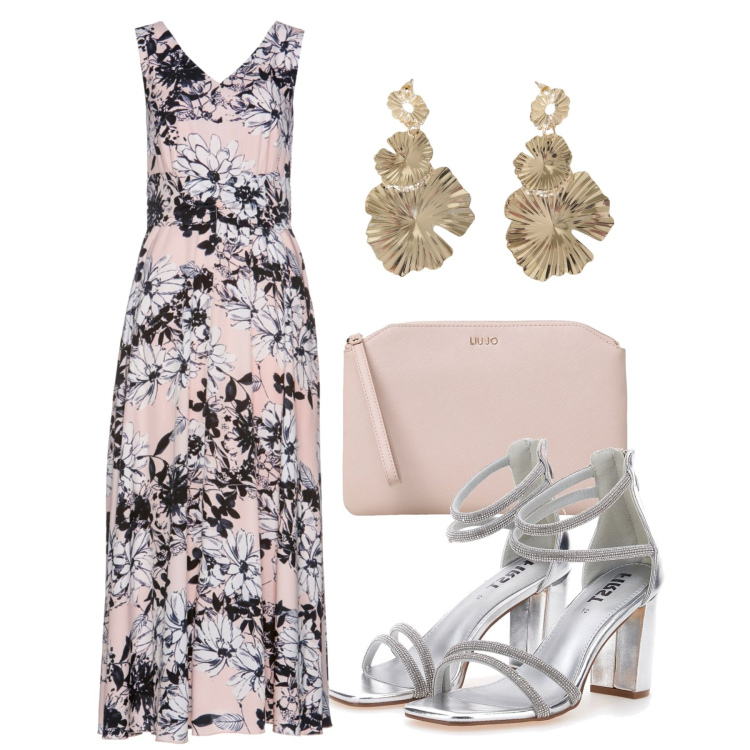 Outfit donna - Matrimonio. Stile Chic per Cerimonia. Abbinamento con vestiti lunghi, orecchini, sandali col tacco, clutch.