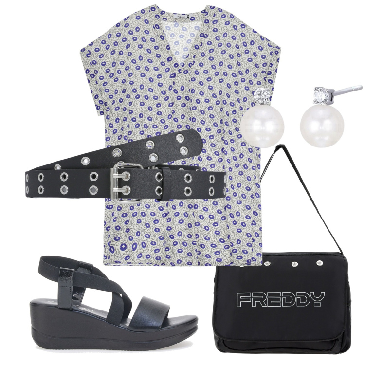 Outfit donna - Camicione strategico. Stile Urban per Tutti i giorni. Abbinamento con cinture, orecchini, vestiti corti, borse messenger, sandali.