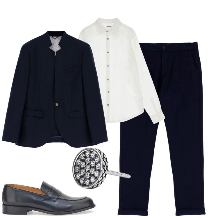 Outfit uomo - Cerimonia. Stile Business/Elegante per Cerimonia. Abbinamento con orecchini, camicie, pantaloni, giacche, scarpe stringate.
