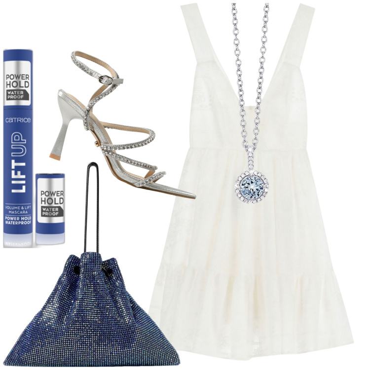 Outfit donna - La borsa perfetta per le sere estive. Stile Chic per Serata fuori. Abbinamento con mascara, collane, vestiti corti, borse a spalla, sandali col tacco.