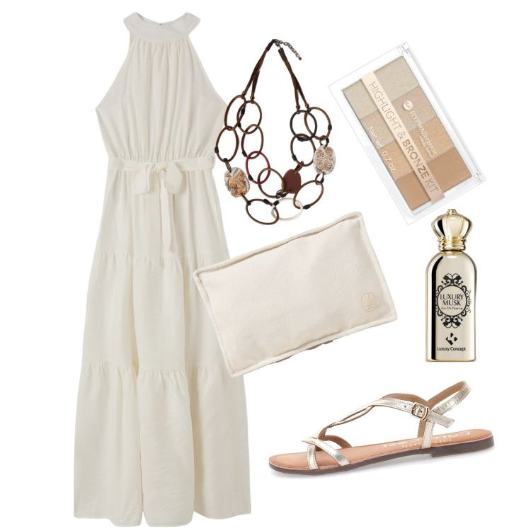 Outfit donna - Via Latea!!!. Stile Casual chic per Serata fuori. Abbinamento con terre, profumi, vestiti lunghi, pochette, collane, sandali in pelle.