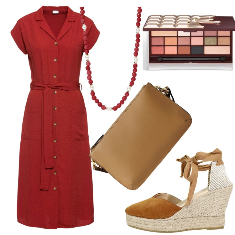 Outfit donna - Cena informale. Stile Boho per Serata fuori. Abbinamento con vestiti, ombretti, collane, zeppe, borse a tracolla.