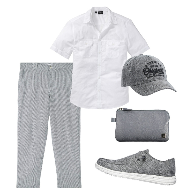 Outfit uomo - In vacanza!!!. Stile Casual per Mare. Abbinamento con camicie a manica corta, cappelli, pantaloni, sneakers, portafogli.