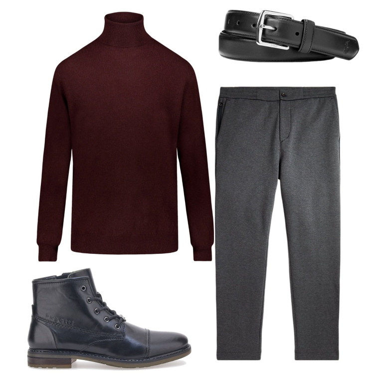 Outfit uomo - Smart working. Stile Casual per Ufficio. Abbinamento con cinture, pantaloni, maglieria, stivali e stivaletti.
