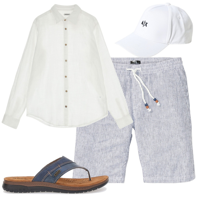 Outfit uomo - I bermuda a righine. Stile Trendy per Tutti i giorni. Abbinamento con bermuda, camicie, sandali, cappelli.