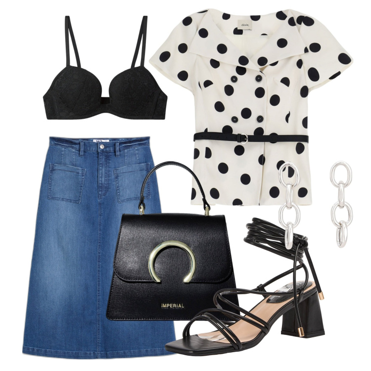 Outfit donna - Il reggiseno come top. Stile Chic per Tutti i giorni. Abbinamento con gonne longuette, sandali alla schiava, reggiseni push-up, borse a spalla, orecchini, blazer.