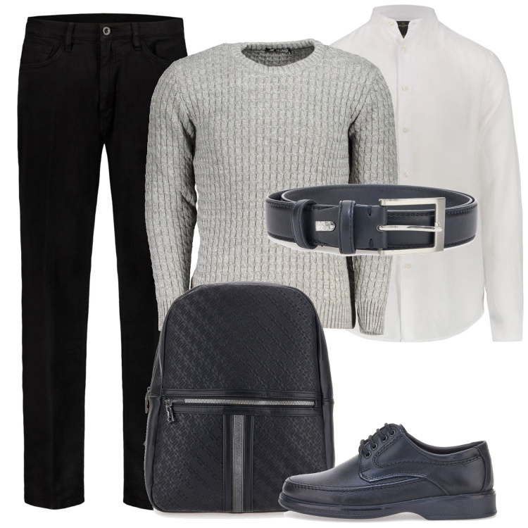 Outfit uomo - Total look #1940337. Stile Casual per Ufficio. Abbinamento con scarpe stringate, borse sportive, maglieria, pantaloni, camicie, cinture.