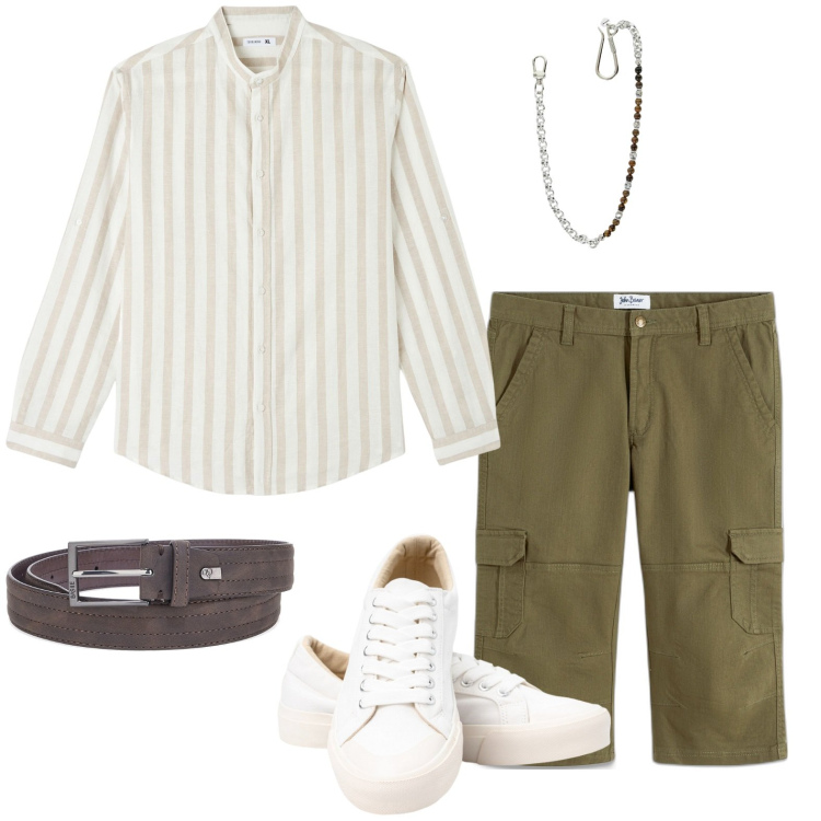 Outfit uomo - Sagra estiva. Stile Casual per Tutti i giorni. Abbinamento con jeans dritti, camicie, collane, sneakers, cinture.