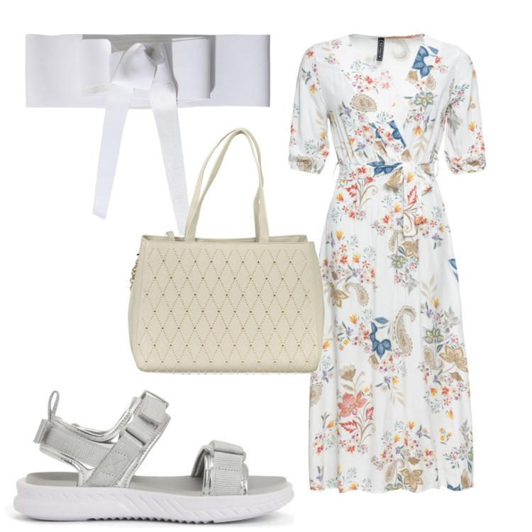 Outfit donna - Total look #1940403. Stile Trendy per Tutti i giorni. Abbinamento con vestiti midi/longuette, sandali, cinture, borse a spalla.