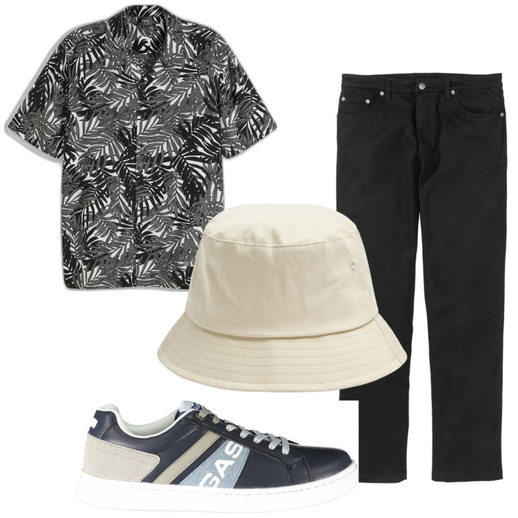 Outfit uomo - Total look #1940409. Stile Trendy per Tutti i giorni. Abbinamento con pantaloni, camicie a manica corta, cappelli, sneakers.