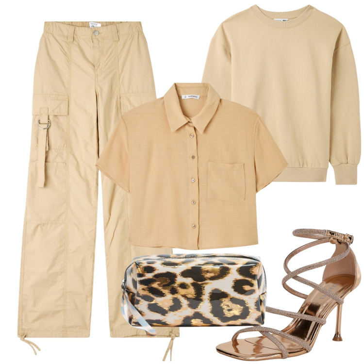 Outfit donna - Terranova back ro. Stile Casual chic per Serata fuori. Abbinamento con pantaloni cargo, sandali col tacco, valigie, felpe, camicie.