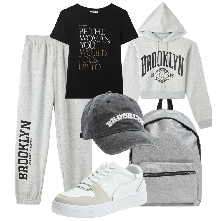 Outfit donna - Si ritorno in palestra !. Stile Urban per Sport. Abbinamento con cappelli, felpe con cappuccio, zaini, t-shirt, pantaloni sportivi, sneakers.