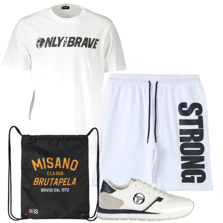 Outfit uomo - Total look #1940714. Stile Casual per Sport. Abbinamento con borse sportive, bermuda, scarpe sportive, t-shirt.
