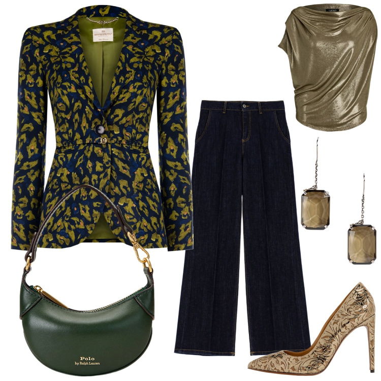 Outfit donna - Total look #1940733. Stile Glamour per Cerimonia. Abbinamento con blazer, pantaloni, portafogli, top, décolleté, orecchini.