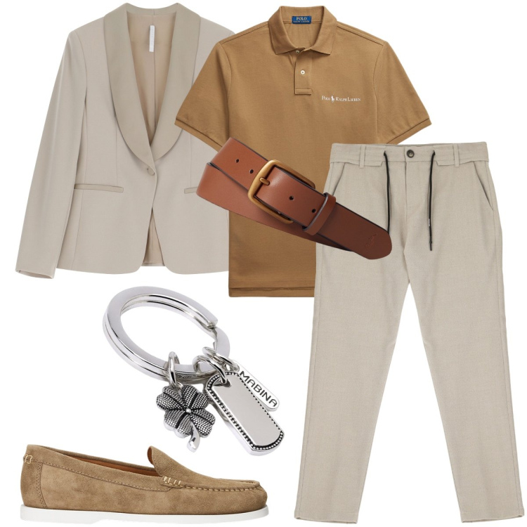 Outfit uomo - Cerimonia estiva. Stile Business/Elegante per Cerimonia. Abbinamento con portachiavi, giacche, pantaloni, cinture, polo, scarpe stringate.