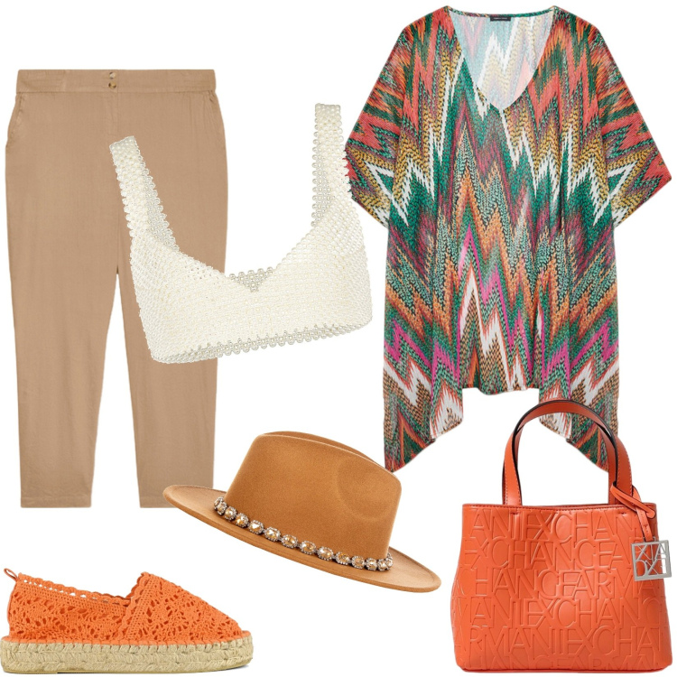 Outfit donna - Curvy finalmente in vacanza. Stile Boho per Tutti i giorni. Abbinamento con reggiseni, cappelli, espadrillas, borse a mano, pantaloni, caftani.