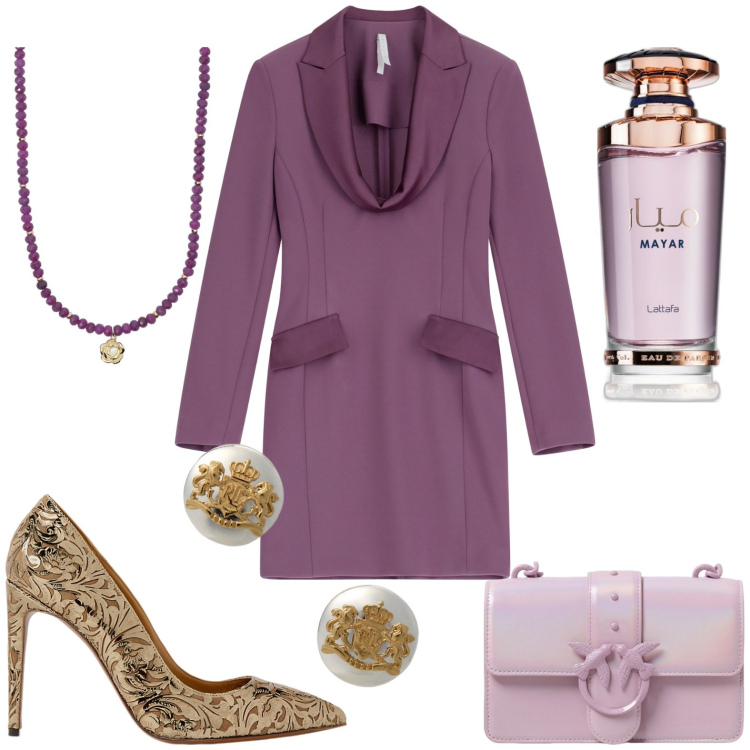 Outfit donna - Total look #1940935. Stile Chic per Serata fuori. Abbinamento con profumi, collane, vestiti corti, orecchini, décolleté, borse a tracolla.