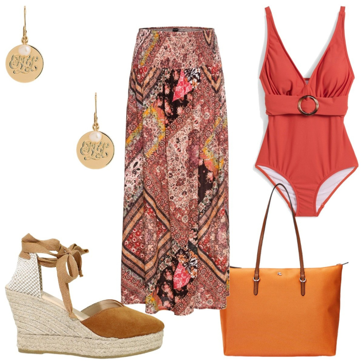 Outfit donna - Le It - bag per l\'estate : la shopping b. Stile Etnico per Mare. Abbinamento con costumi interi, gonne, zeppe, borse tote, orecchini.