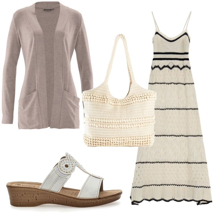 Outfit donna - Total look #1941072. Stile Etnico per Tutti i giorni. Abbinamento con shopping bag, cardigans, vestiti lunghi, ciabatte.