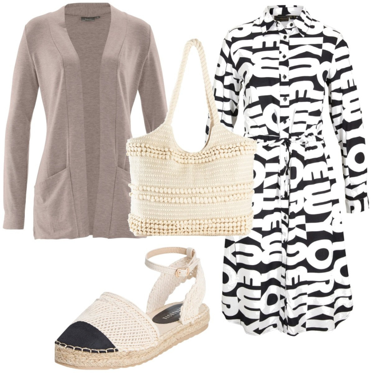 Outfit donna - Total look #1941073. Stile Trendy per Tutti i giorni. Abbinamento con shopping bag, cardigans, vestiti chemisier, espadrillas.