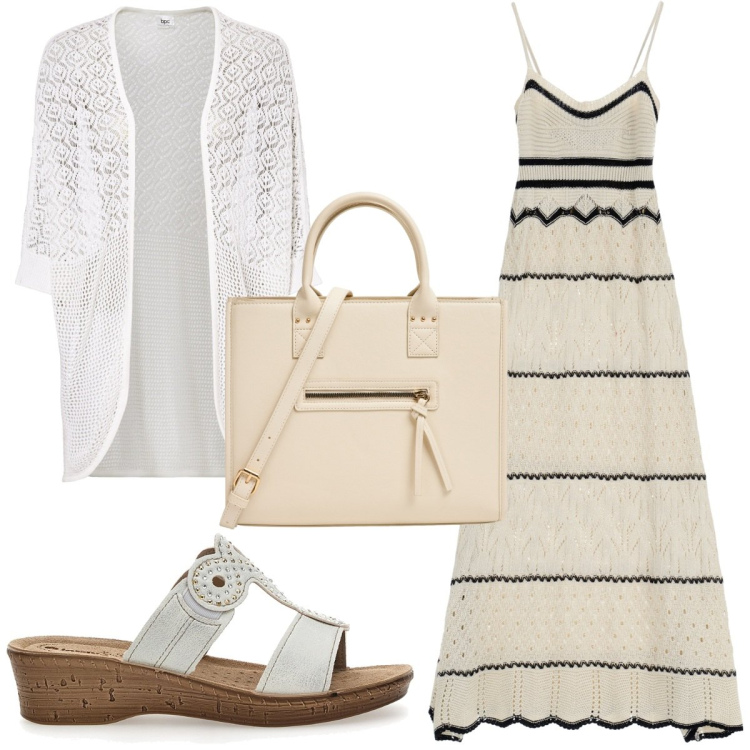 Outfit donna - Total look #1941075. Stile Etnico per Tutti i giorni. Abbinamento con cardigans, vestiti lunghi, shopping bag, ciabatte.