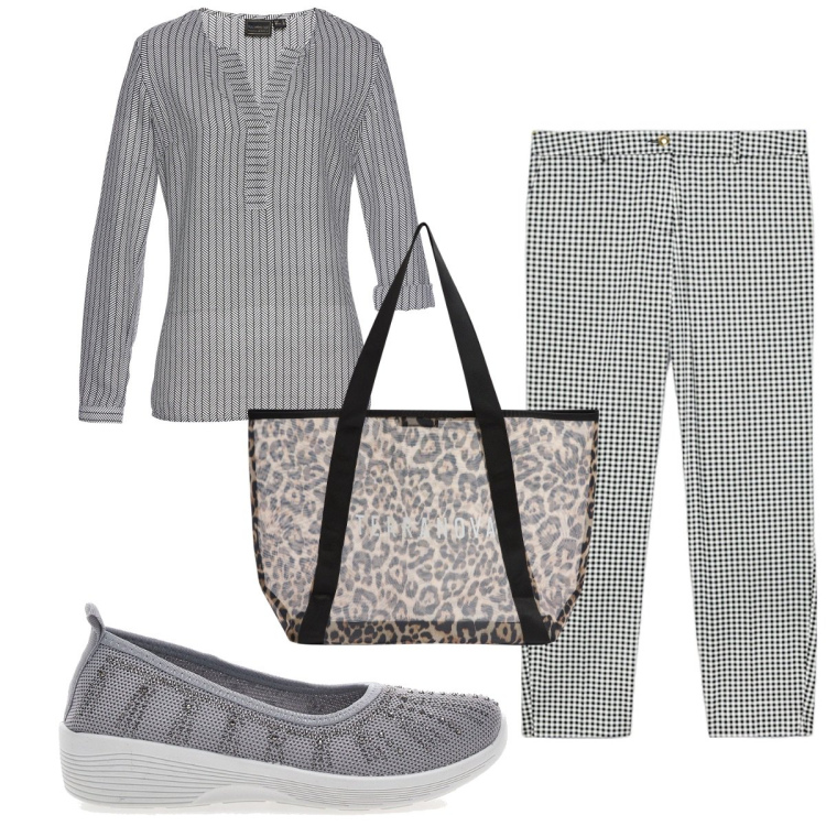 Outfit donna - Total look #1941092. Stile Trendy per Tutti i giorni. Abbinamento con tuniche, shopping bag, ballerine, pantaloni skinny.