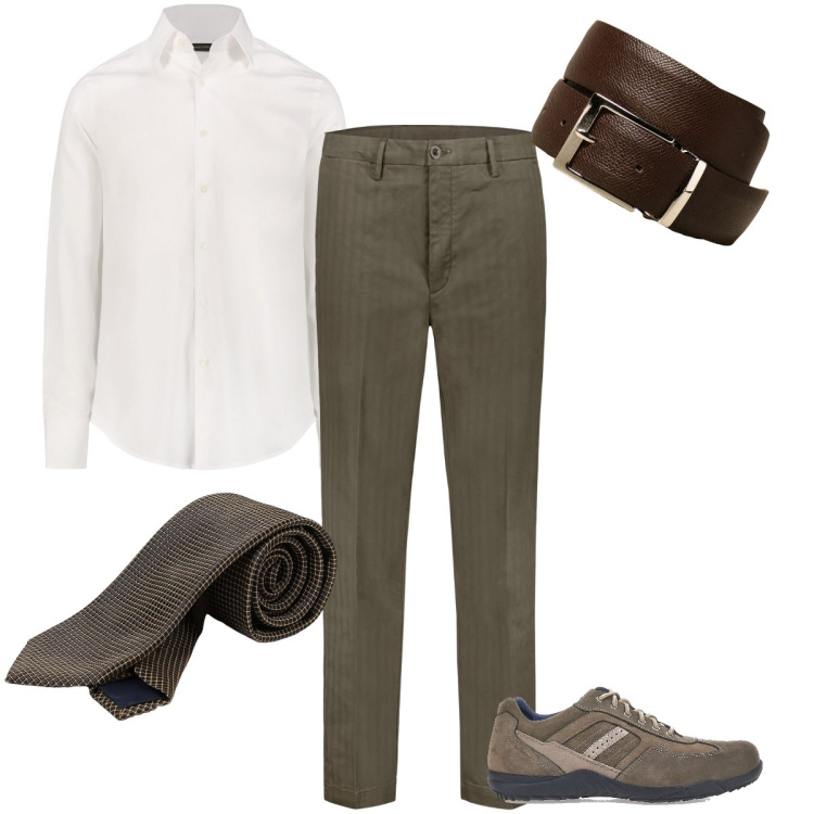 Outfit uomo - Riunione in ufficio. Stile Business/Elegante per Ufficio. Abbinamento con pantaloni, camicie, scarpe stringate, cinture, cravatte.