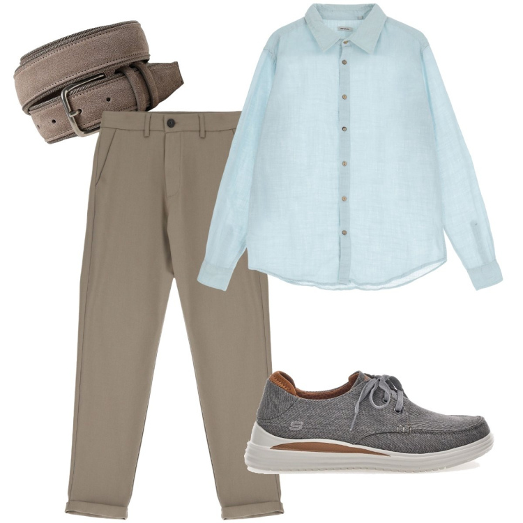 Outfit uomo - La camicia leggera. Stile Trendy per Ufficio. Abbinamento con camicie, pantaloni, scarpe stringate, cinture.