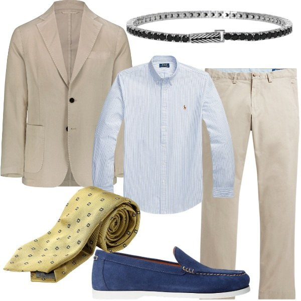 Outfit uomo - Cerimonia estiva. Stile Trendy per Cerimonia. Abbinamento con braccialetti, pantaloni, scarpe stringate, camicie, giacche, cravatte.