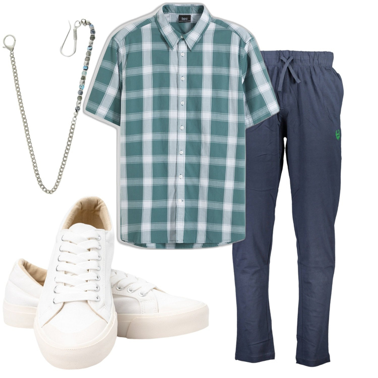 Outfit uomo - La camicia a quadri. Stile Casual per Tutti i giorni. Abbinamento con camicie a manica corta, collane, pantaloni, sneakers.
