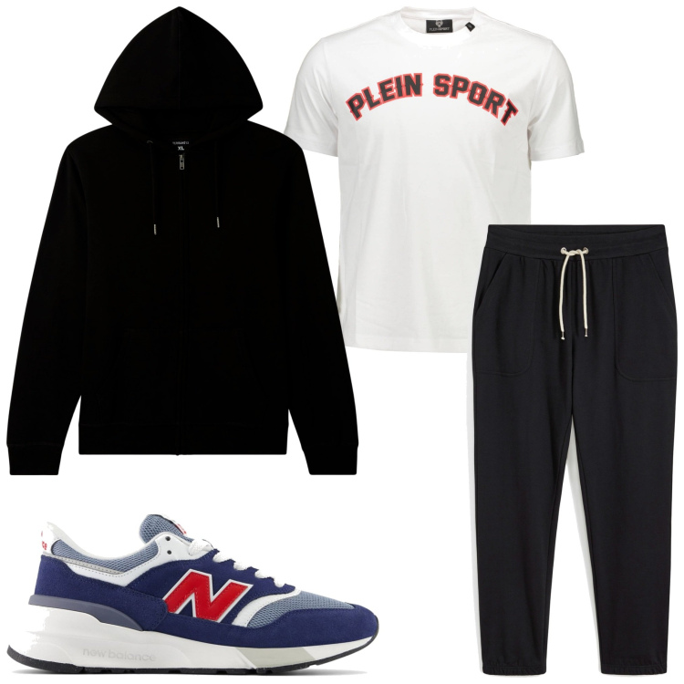 Outfit uomo - Sport in palestra. Stile Casual per Sport. Abbinamento con pantaloni sportivi, felpe sportive, scarpe sportive, t-shirt.