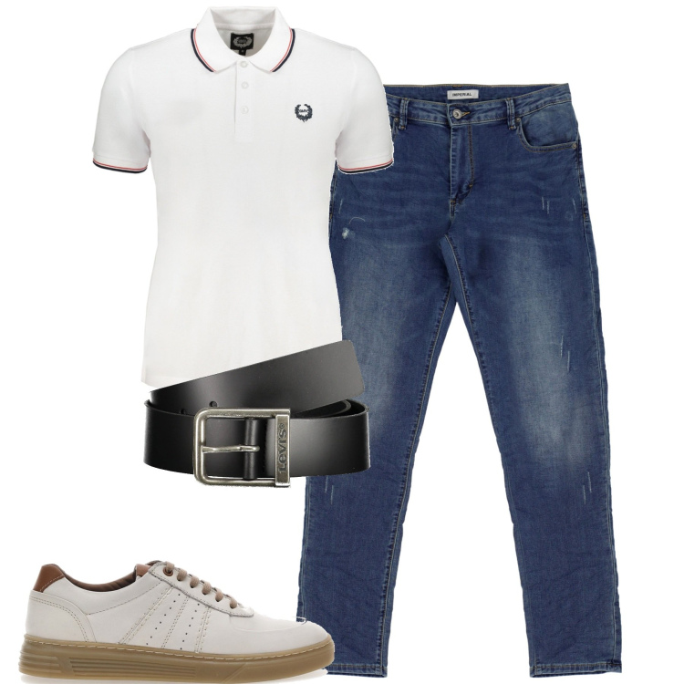 Outfit uomo - Rientro al lavoro. Stile Urban per Tutti i giorni. Abbinamento con jeans slim fit, scarpe stringate, cinture, polo.