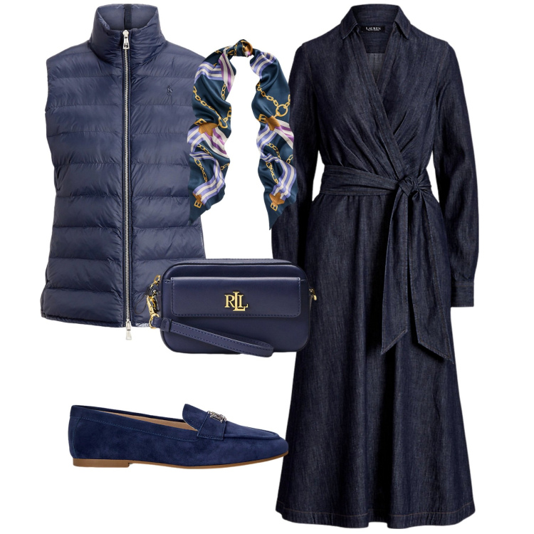 Outfit donna - Total look #1941469. Stile Trendy per Ufficio. Abbinamento con pochette, vestiti, mocassini, piumini, sciarpe.