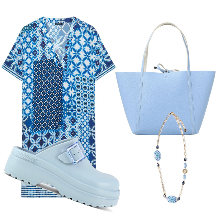 Outfit donna - La borsa Armani. Stile Boho per Tutti i giorni. Abbinamento con zoccoli, ciondoli, vestiti midi/longuette, borse a spalla.